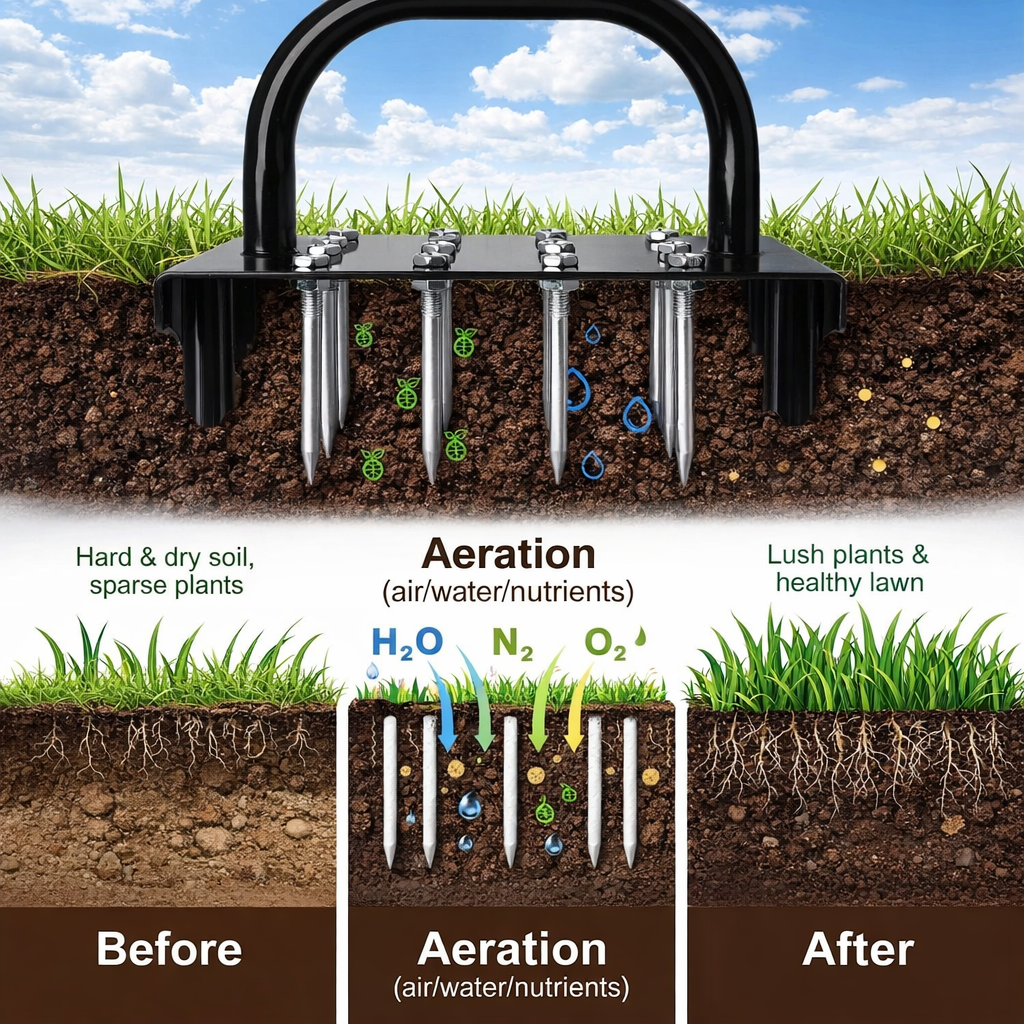 Standing Lawn Aerator - Heavy Duty Steel Spikes