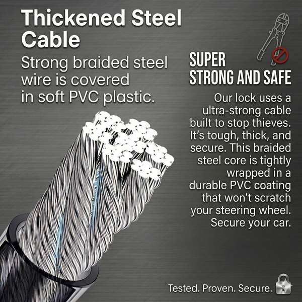 Cable lock on steering wheel