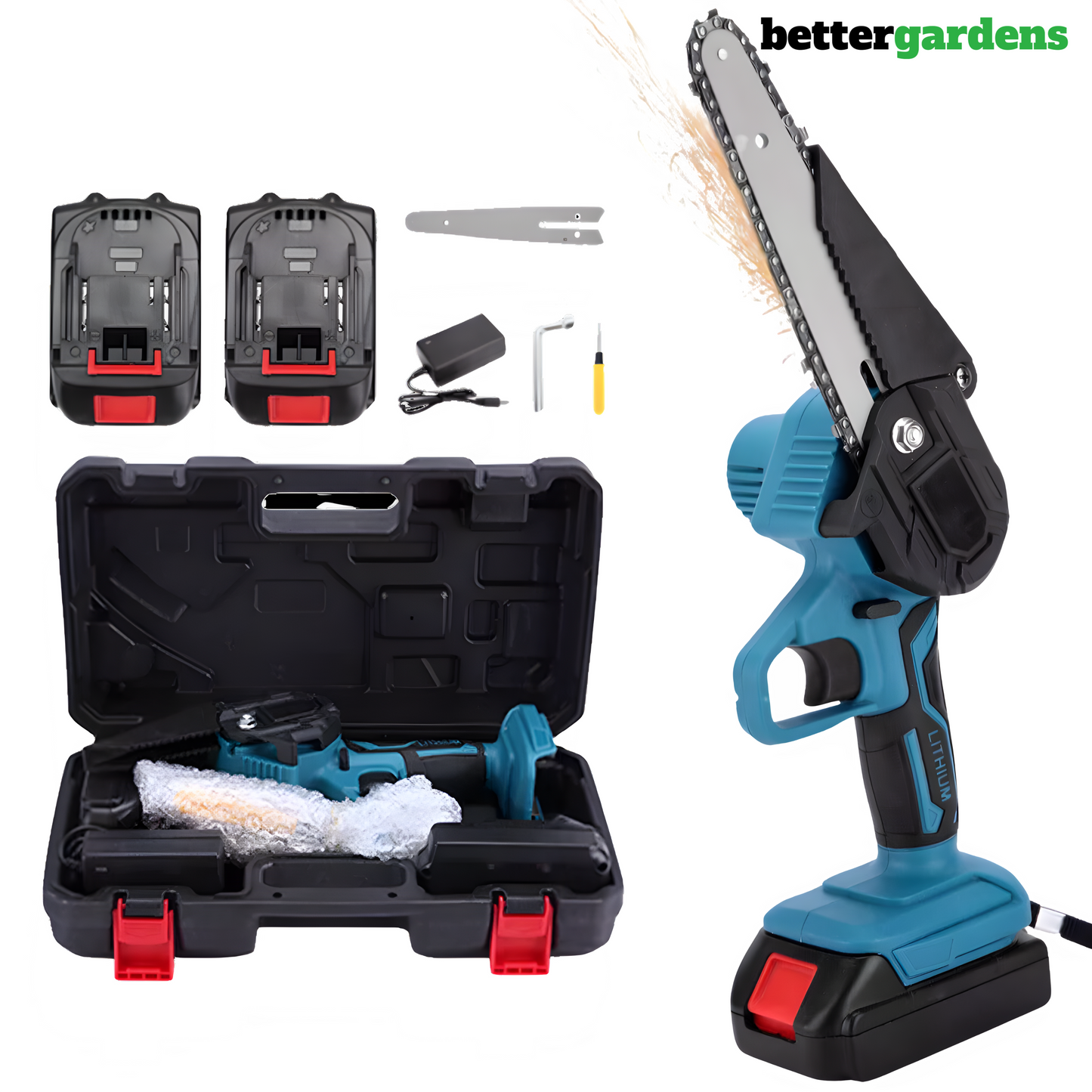 BetterGardens™ 6” Lightweight Mini Chainsaw Kit + 2 Free Batteries