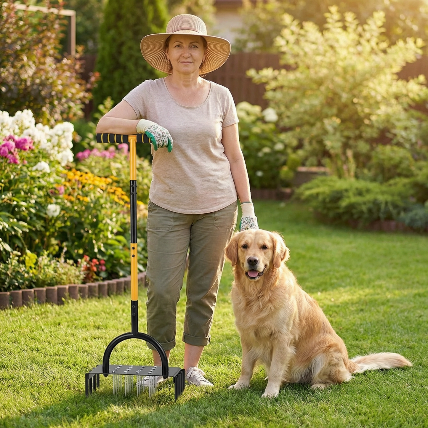Standing Lawn Aerator - Heavy Duty Steel Spikes